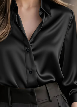 Chic Women's Long-Sleeve Button-Down Polyester Blouse for Business & Leisure