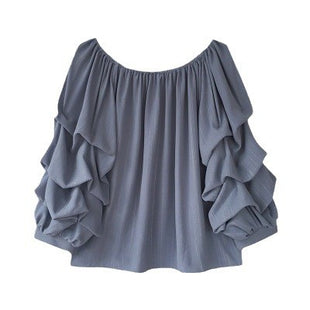 Korean Style Off-Shoulder Chiffon Long-Sleeve Shirt Loose Fit Elegant Top