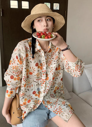 Fashionable Oversized Long Sleeve Leisure Shirt - European Style Printed Top