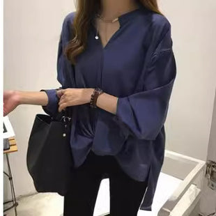Autumn Long Shiffon Shirt, Body-Friendly Long-Sleeve, Mid-Length, Maxi Length