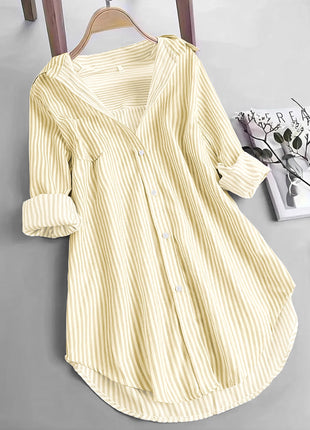 Women's Oversized European City Style Striped Long Sleeve Button-Up Shirt