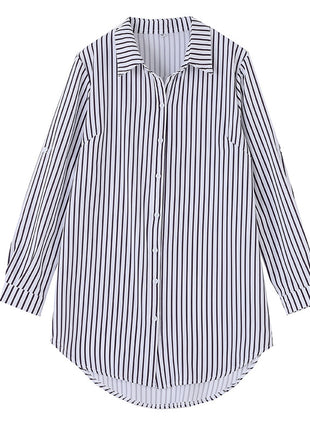 Korean Style Striped Asymmetric Long Sleeve Loose Fit Women's Shirt Jacket