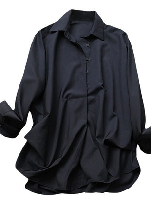 Women's Korean Style Flowy Anti-Wrinkle Long-Sleeve Shirt, Loose Fit Drape Blouse