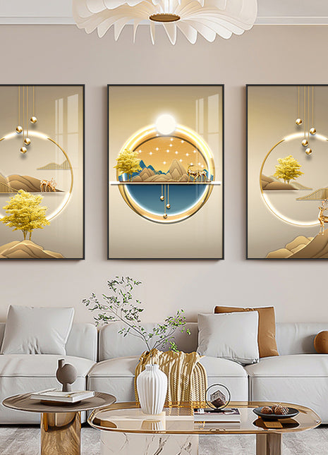 Modern minimalist living room decorative painting , canvas painting with border  With Frame SET OF 3 Good luck and peace