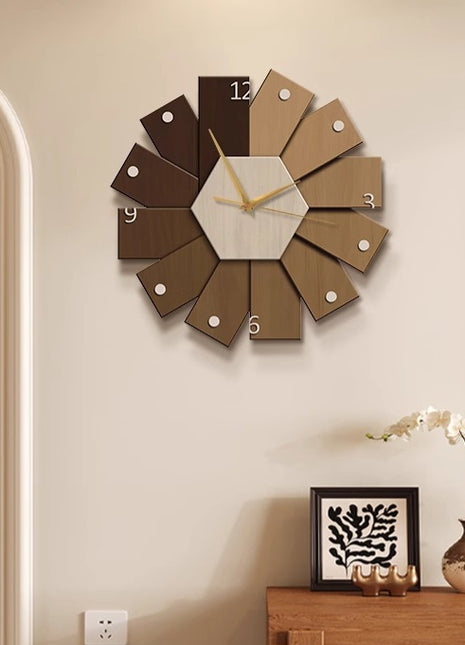 Creative living room wall clock, modern and luxurious,  Super Silent Quartz Movement, No Ticking, Artificial Wood Construction, Perfect for Living Room, Bedroom, Kitchen, Coffee Bar Decor - Unique Home Gift and Festival Decoration