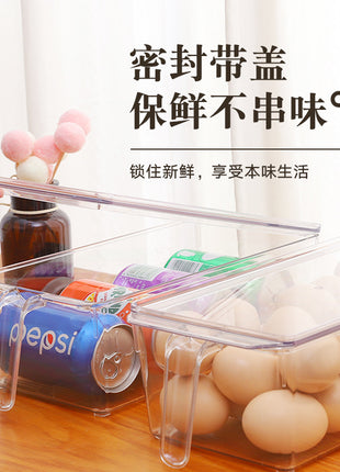 Refrigerator with lid handle stackable storage box Transparent sorting storage anti-skewered food fruit vegetable egg crisper