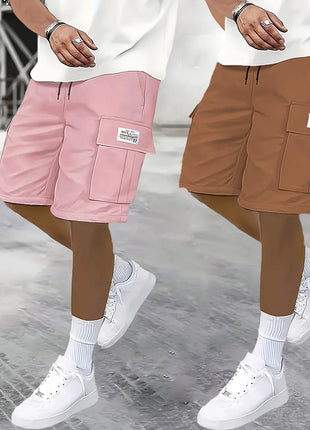 2-Piece Shorts Set European and American Casual Cargo Pants Plus Size Multi-Pocket Knee-Length Shorts Men's High-Waisted Straight-Leg Pants