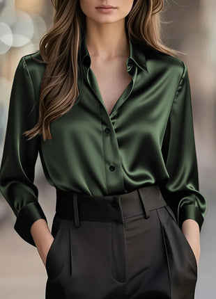 Chic Women's Long-Sleeve Button-Down Polyester Blouse for Business & Leisure
