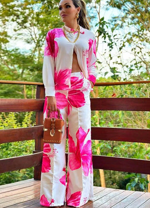 Chic Women's European Style Leisure Shirt & Trousers Set for Autumn