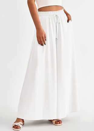 Plus Size Loose Fit Flared Trousers, European Style Elastic Waist Leisure Pants