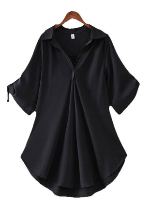 Women's 2025 Summer Loose Short-Sleeve Lapel Shirt with Slimming Waist