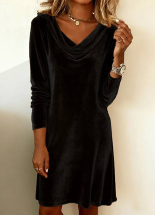 Elegant Velvet Fitted Midi Dress with Chic Swing Collar for Autumn