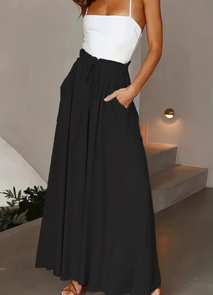 Plus Size Loose Fit Flared Trousers, European Style Elastic Waist Leisure Pants