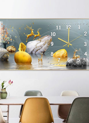 Creative clock wall clock for living room sofa background wall painting Good fortune comes from stone