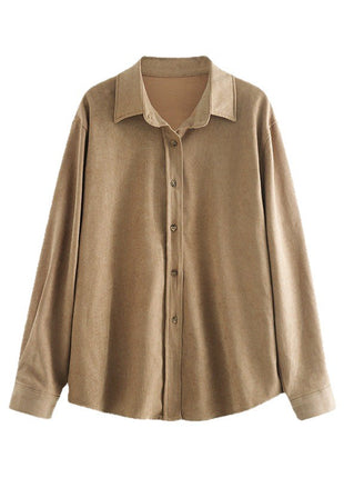 Women's Corduroy Retro Long-Sleeve Button-Up Shirt for Demi-Season Casual Style