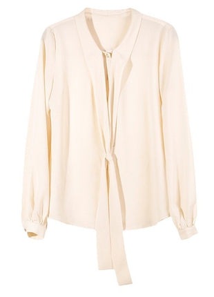 Elegant Women's Loose Bow-Knot White Top, Chic Long Sleeve Pullover