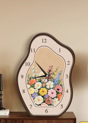 Vintage wooden style entryway cabinet, desktop clock