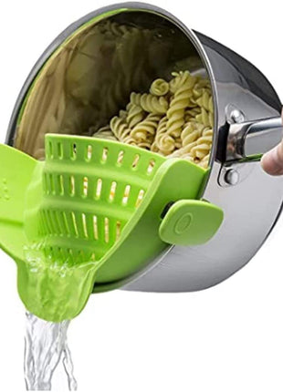 Flexible Silicone Clip-On Kitchen Strainer for Pasta, Vegetables & Fruits