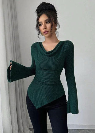 Women's Ribbed Knitted Off-Shoulder Slim-Fit Long-Sleeve Top Sweater