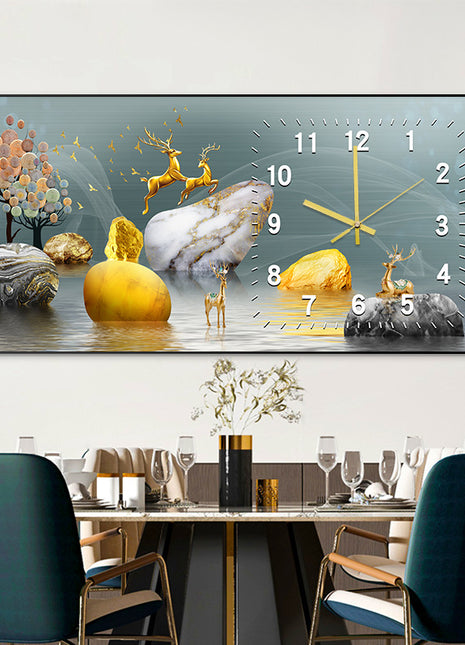 Creative clock wall clock for living room sofa background wall painting Good fortune comes from stone