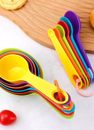 Vibrant Rainbow Plastic Measuring Spoons & Cups Set - 12 Piece Baking Kit