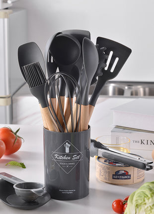 Whimsical Silicone & Wood Handle Kitchen Utensil Set: Non-Stick Cooking Essentials