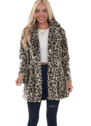Chic Leopard Print Faux Fur Loose Fit Women's Winter Jacket European Style