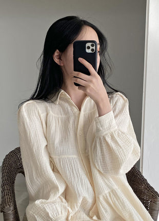 Chic Korean Style Loose Fit Doll Dress with Elegant Puff Sleeves