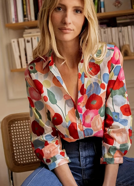 Vibrant Floral 3D Print Women's Long Sleeve Cardigan Blouse Top Shirt