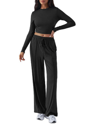 Women's Autumn Loose Fit Long Sleeve Top & Wide-Leg Trousers Set