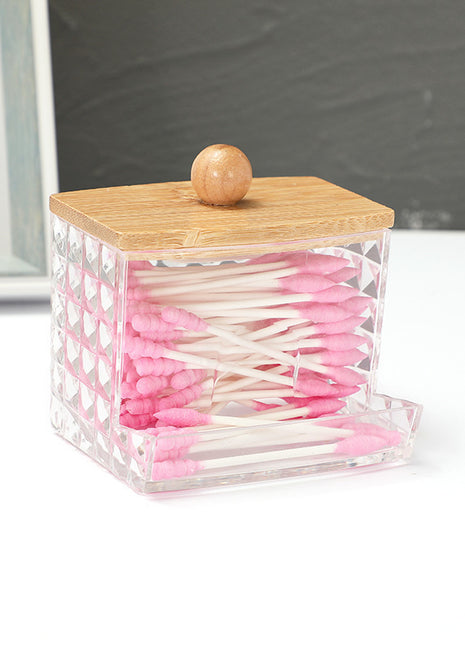 New Transparent Multi-Purpose Cotton Swabs with Bamboo Caps, Ps Portable Round and Long Combination Cotton Pads, Dormitory Storage Box