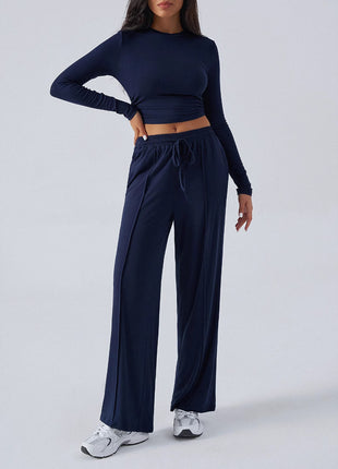 Women's Autumn Loose Fit Long Sleeve Top & Wide-Leg Trousers Set