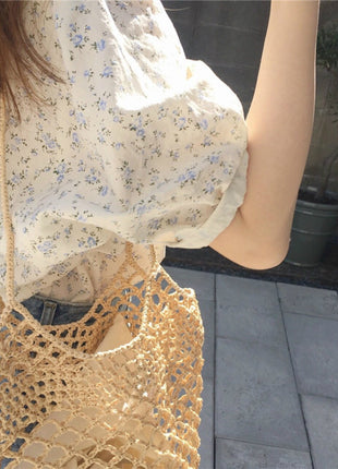 Cute Girls' Floral Print Short Sleeve Summer Shirt - Korean French Style Top