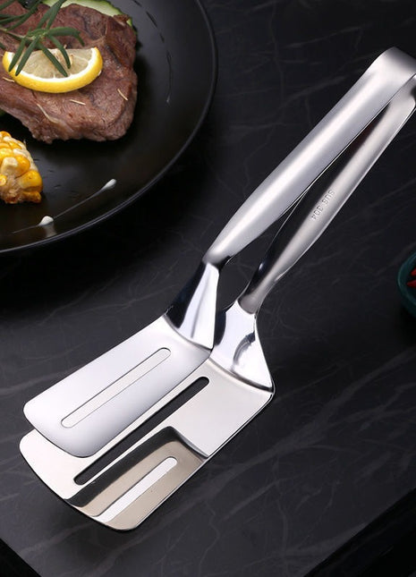 Stainless Steel 304 Frying Spatula Clip, Two-in-One Fish Steak BBQ Tong