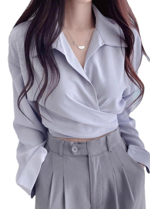 Chic Korean Style Retro Fitted Short Sleeve Shirt for Autumn Fashion