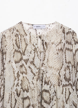 Chic European Style Animal Print Long Sleeve Blouse for Women