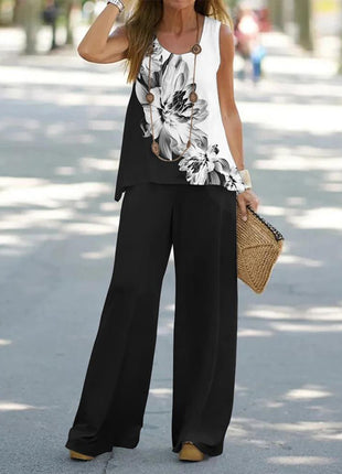 Chic Sleeveless T-Shirt & High Waist Pants Set for Summer Leisure