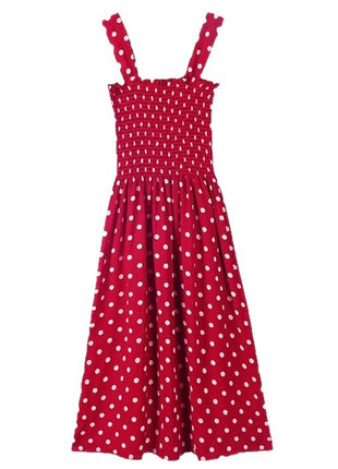 Chic Polka Dot Midi Slip Dress with Open Shoulders for Summer Style