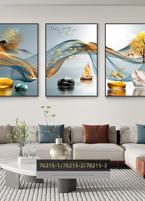 Modern minimalist living room decorative painting , canvas painting with border  With Frame SET OF 3 GOOD FORTUNE SHINES BRIGHTHY