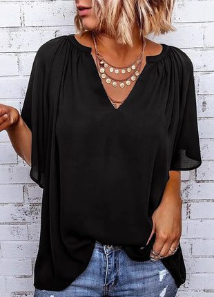 Women's Oversize V-Neck Chiffon T-Shirt European Style Casual Summer Top
