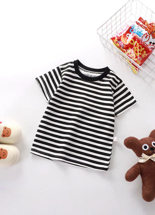 New children's T-shirt summer short sleeve cotton boys and girls single baby base shirt manufacturers wholesale stripes