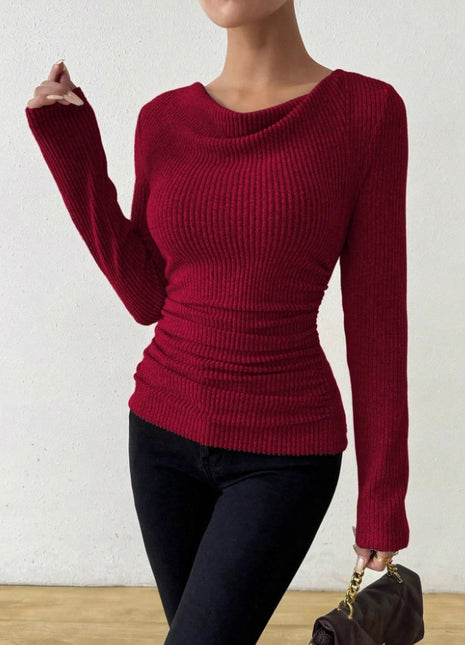 Elegant European Style Bell Sleeve Knitted Pullover Top for Women Autumn