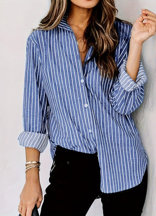 2024 Women's Striped Long Sleeve Button-Down Shirt - Versatile Loose Fit