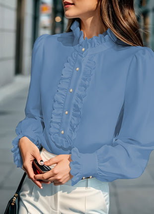Elegant European Style Ruffle Blouse, Versatile Business Fashion Shirt for Women