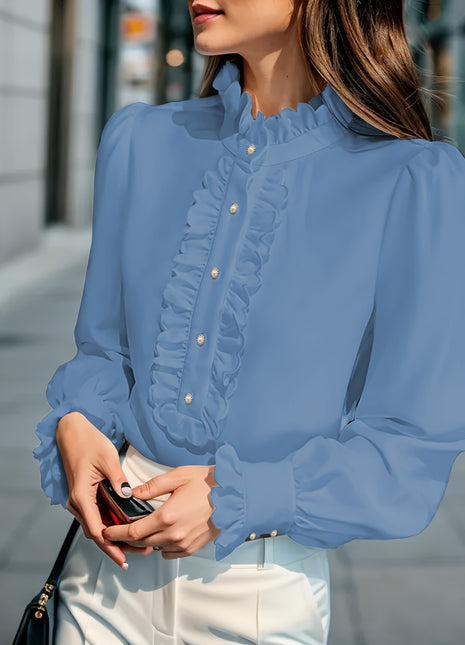 Elegant European Style Ruffle Blouse, Versatile Business Fashion Shirt for Women
