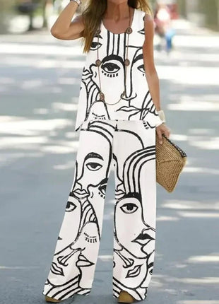 Chic Sleeveless T-Shirt & High Waist Pants Set for Summer Leisure