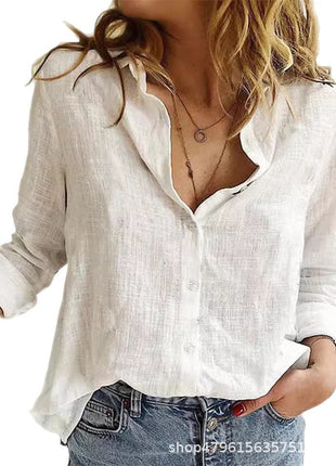 Women's Relaxed Fit Linen Blend Long-Sleeve Shirt - European Leisure Style