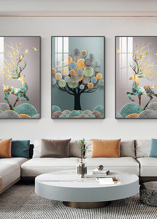 Modern minimalist living room decorative painting , canvas painting with border  With Frame SET OF 3 Abundant blessings and prosperity
