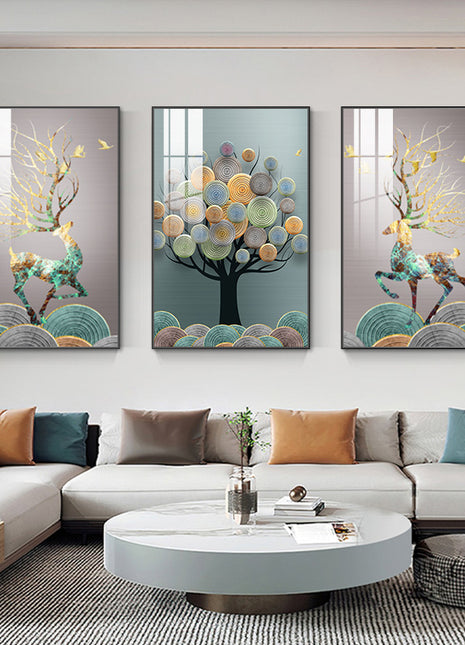 Modern minimalist living room decorative painting , canvas painting with border  With Frame SET OF 3 Abundant blessings and prosperity