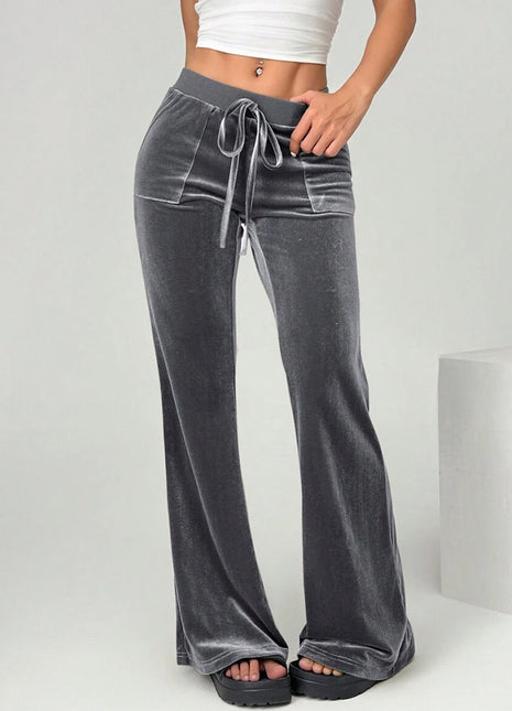 Luxurious Velvet Flared Trousers for Women - Comfortable Mid-Rise Casual Pants
